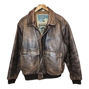 Vintage Aeropostale Leather Aviator Bomber Jacket Size 44 Motorcycle Distressed
